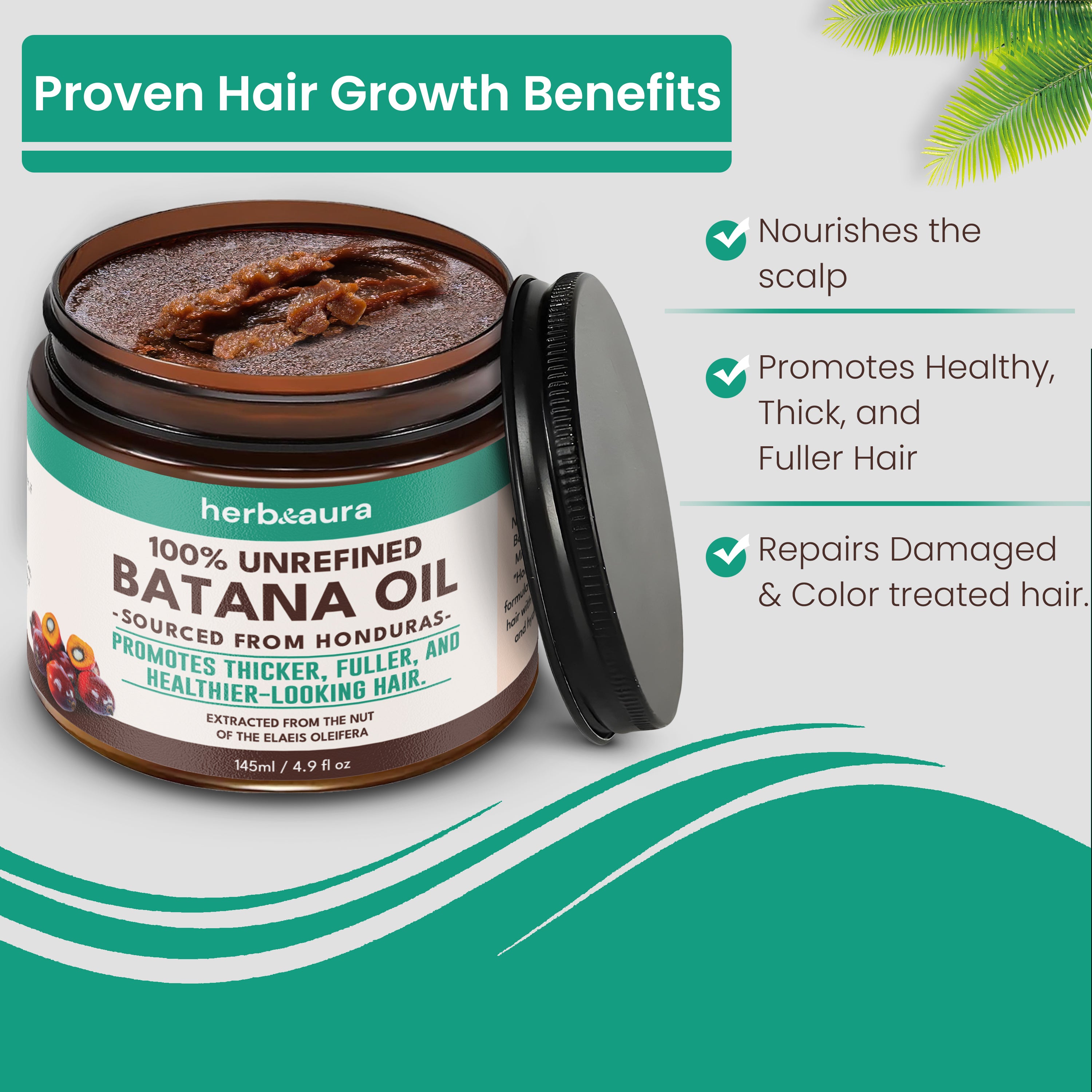 Unrefined Batana Oil for Hair Growth – Raw & Natural Hair Growth Oil from Honduras, 4.9 oz